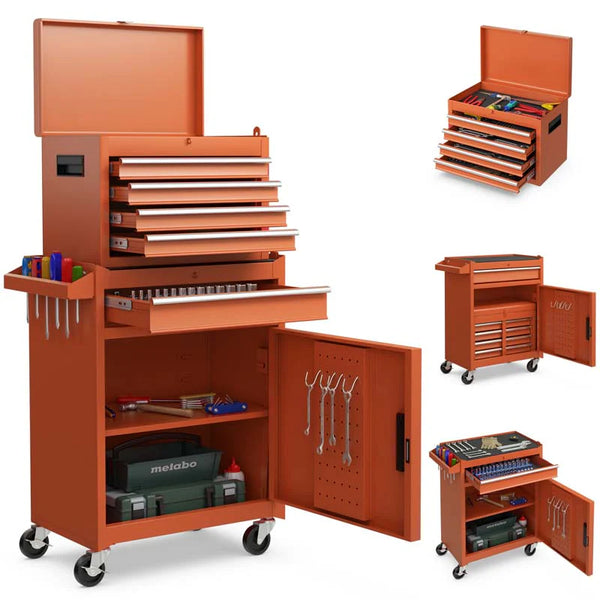 2 - in - 1 Rolling Tool Chest, 5-Drawer Tool Storage Cabinet with Wheels, Adjustable Shelf, Tool Box Organizer for Garage Warehouse Workshop